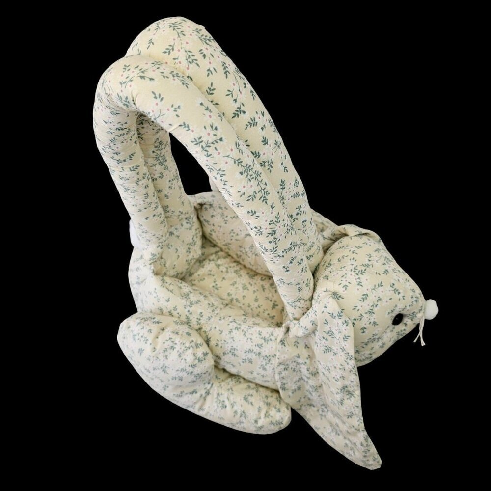 Handmade Easter Bunny Basket Cotton Blnd Floppy Ear Button Eyes Puff Tail Rabbit